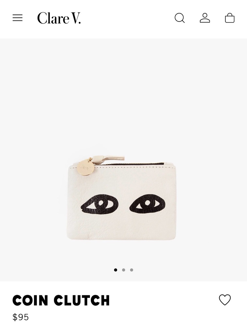 Clare V. Cream Coin Clutch with Black Eye Motif